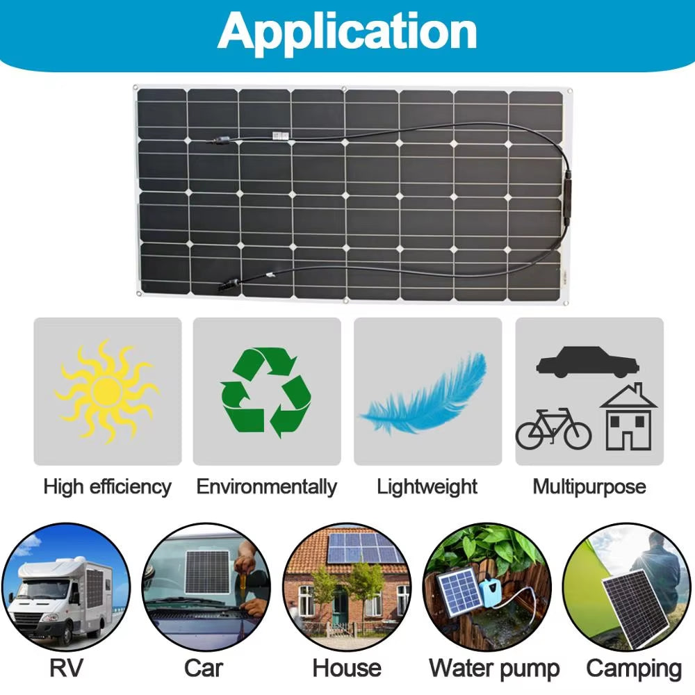 1000W Flexible Solar Panel 12V 24V Panel Solar 100W Monocrystalline Battery Charger for Rv Electric Car Camping Yacht