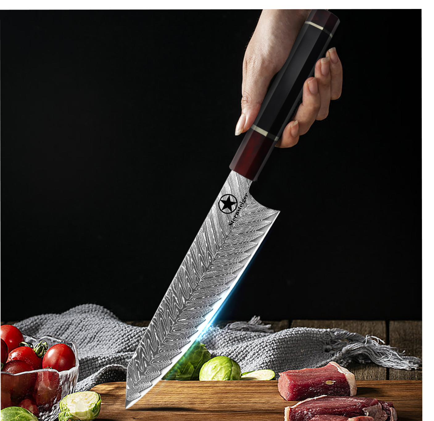 Sternsteiger Damastmesser Dragon Damastmesser Serie - Schwarz braun Griff