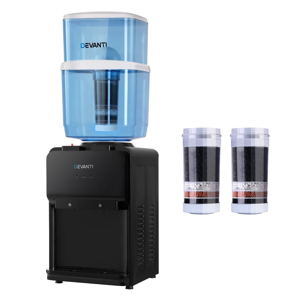 NNEDSZ Devanti Water Cooler Dispenser 22L Bench Top Chiller Purifier Filter Hot Cold Black