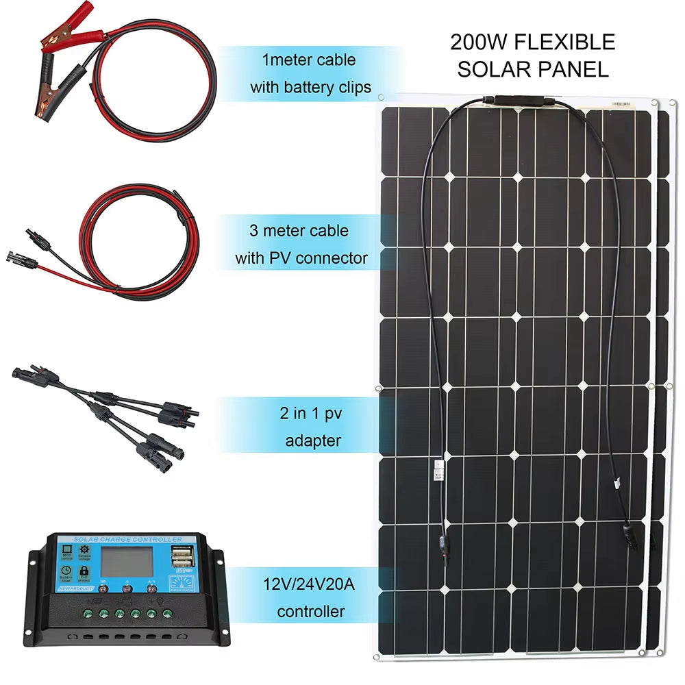 1000W Flexible Solar Panel 12V 24V Panel Solar 100W Monocrystalline Battery Charger for Rv Electric Car Camping Yacht