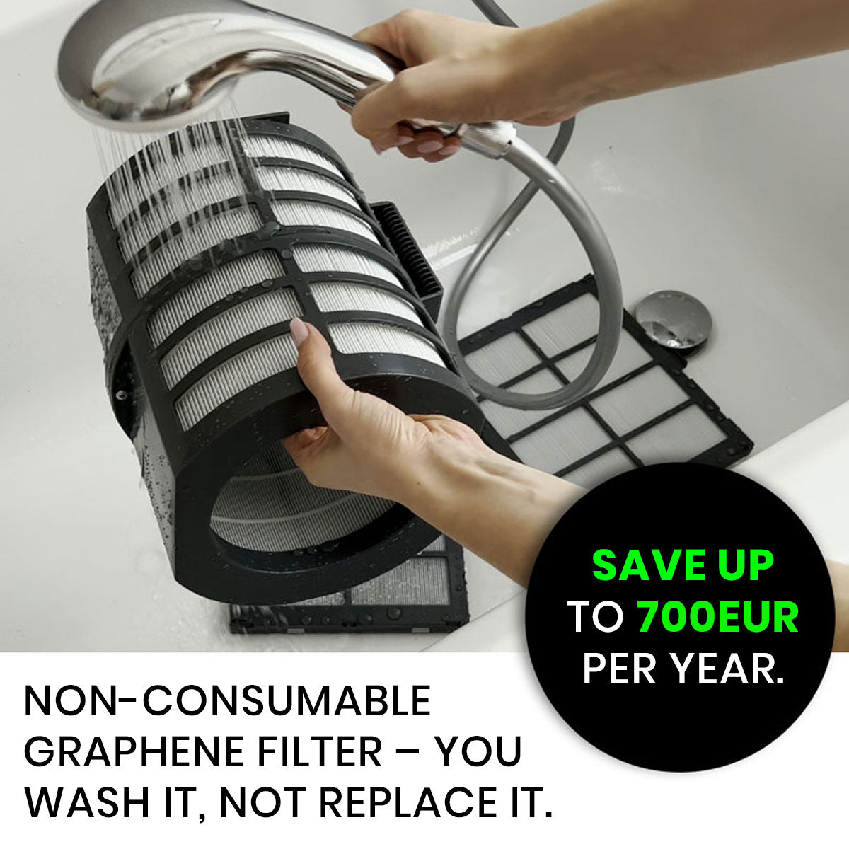 Air Essence™ Eco Plasma LCD ESP Graphene Air Purifier, 60m² Coverage, Non-consumable Graphene ESP Filter, UVC Sterilizer, Grey