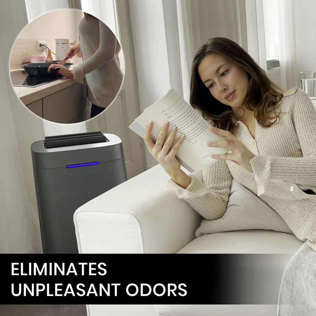 Air Essence™ Eco Plasma LCD ESP Graphene Air Purifier, 60m² Coverage, Non-consumable Graphene ESP Filter, UVC Sterilizer, Grey