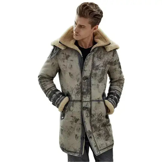 Men’s B3 RAF Sheepskin Shearling Leather Long Flight Jacket